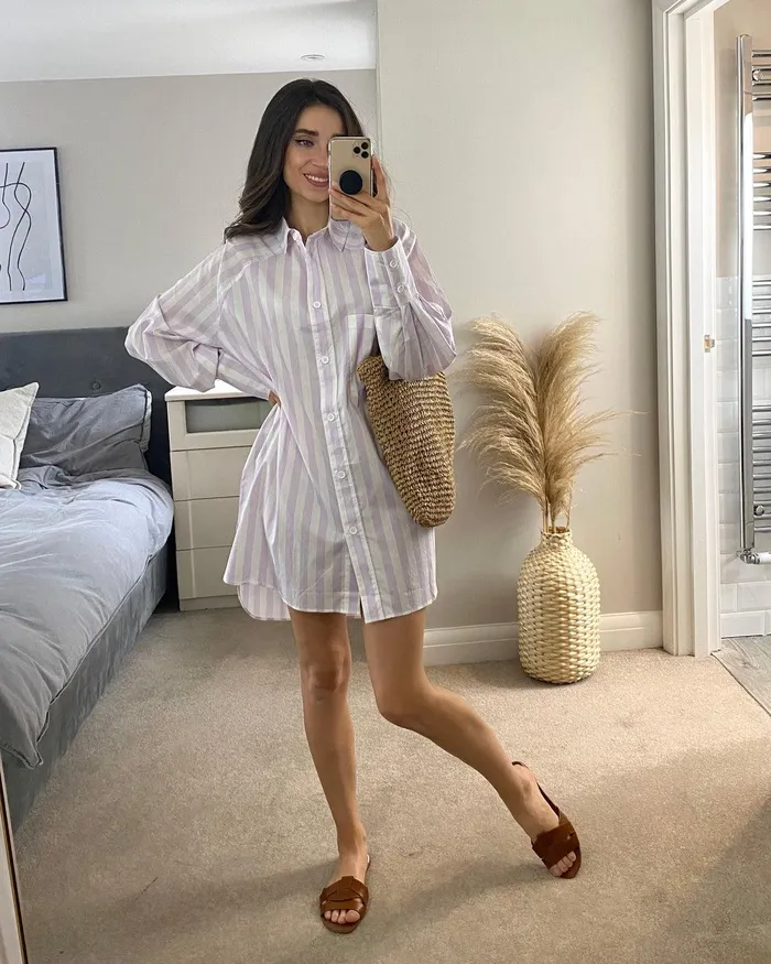Women Lilac Striped Shirt Dress Lilac Threadbare Dresses