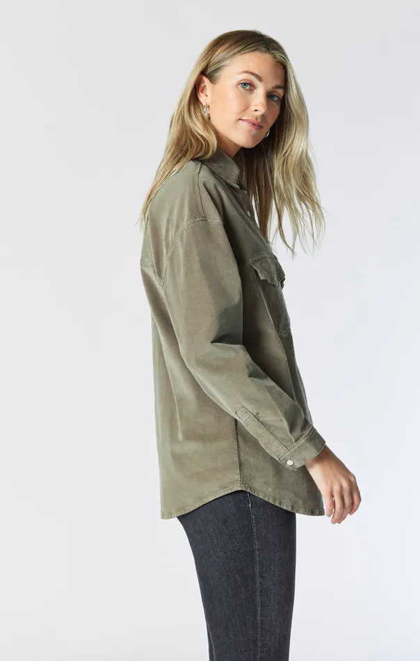 Women Livia Oversized Denim Shirt In Aloe Cord Mavi Jeans Jackets