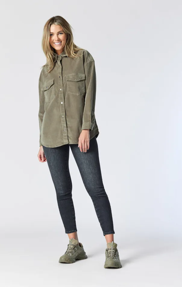 Women Livia Oversized Denim Shirt In Aloe Cord Mavi Jeans Jackets
