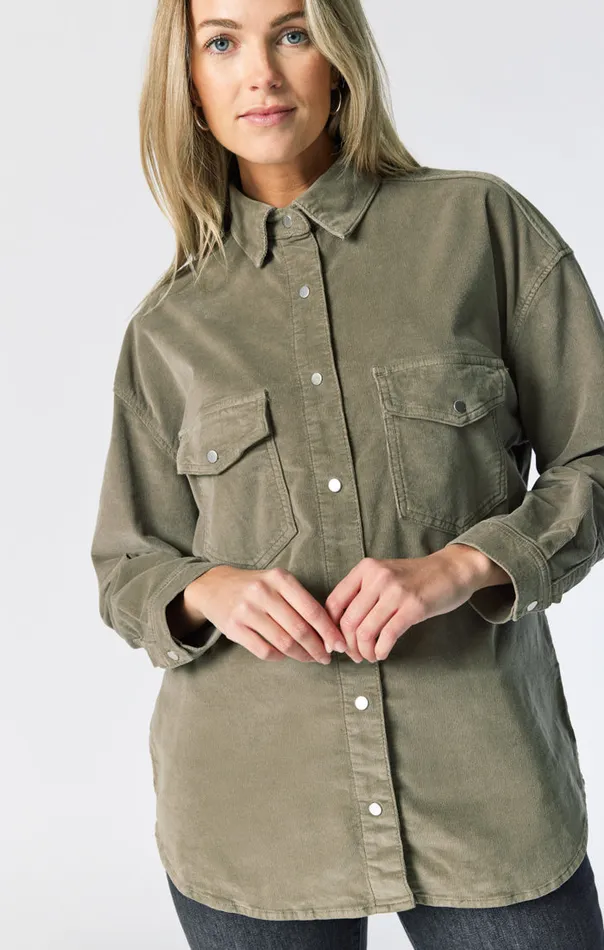 Women Livia Oversized Denim Shirt In Aloe Cord Mavi Jeans Jackets