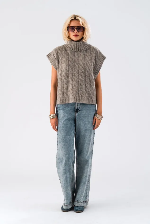 Women Lollys Laundry Knitwear FresnoLL Knit Vest SL Dark Grey Melange