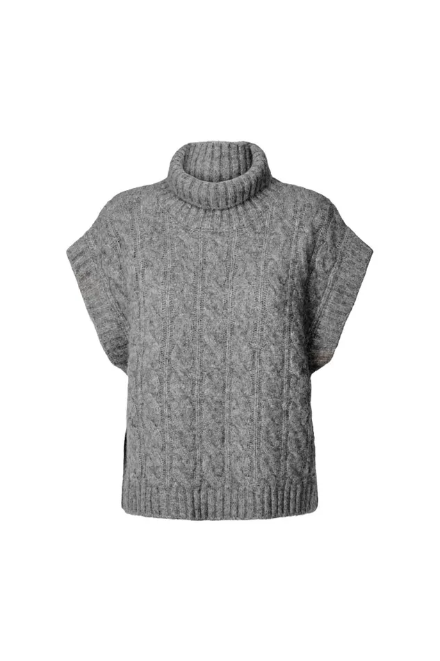 Women Lollys Laundry Knitwear FresnoLL Knit Vest SL Dark Grey Melange