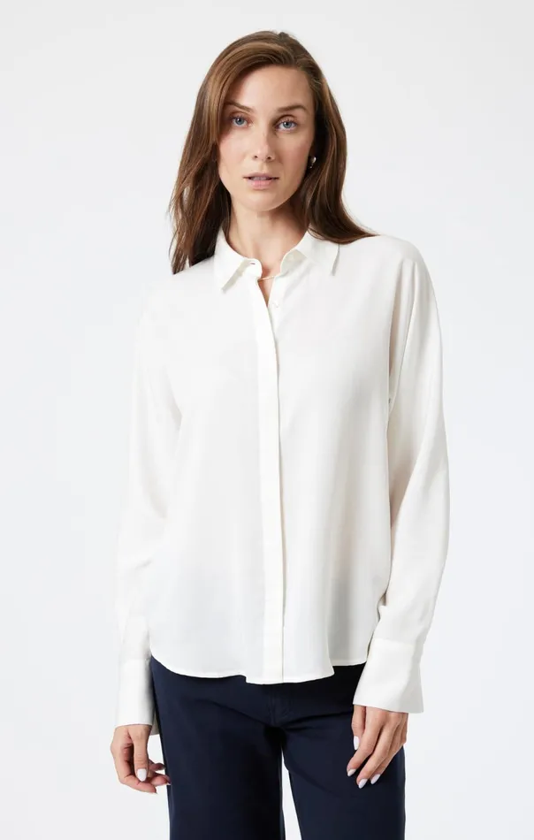 Women Long Sleeve Tencel Shirt In Antique White Mavi Jeans Shirts