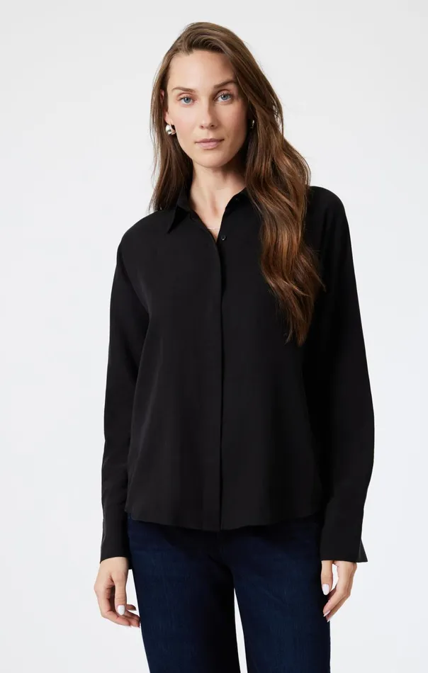 Women Long Sleeve Tencel Shirt In Black Mavi Jeans Shirts