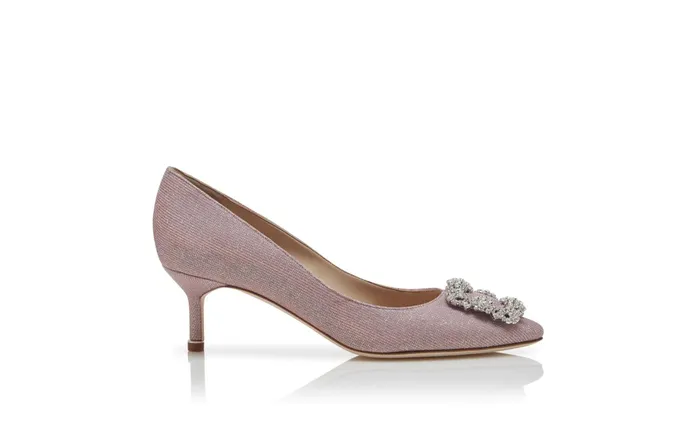 Women Low Heels Manolo Blahnik HANGISI GLITTER 50 Light Pink Glitter Fabric Jewel Buckle Pumps Women Low Heels Manolo Blahnik HANGISI GLITTER 50 Light Pink Glitter Fabric Jewel Buckle Pumps