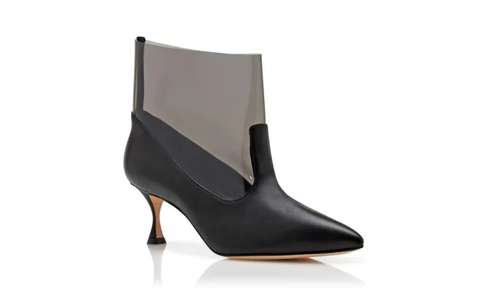 Women Low Heels Manolo Blahnik INMORA Black Nappa Leather And PVC Shoe Booties Women Low Heels Manolo Blahnik INMORA Black Nappa Leather And PVC Shoe Booties