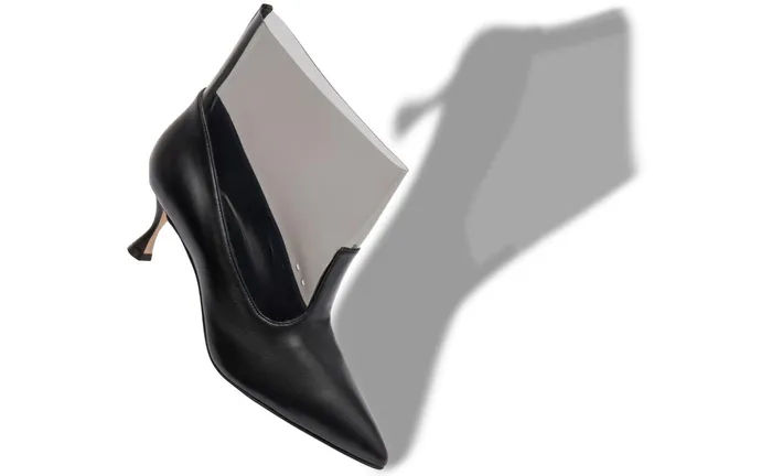 Women Low Heels Manolo Blahnik INMORA Black Nappa Leather And PVC Shoe Booties Women Low Heels Manolo Blahnik INMORA Black Nappa Leather And PVC Shoe Booties