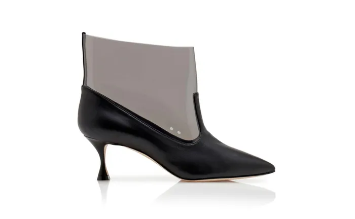 Women Low Heels Manolo Blahnik INMORA Black Nappa Leather And PVC Shoe Booties Women Low Heels Manolo Blahnik INMORA Black Nappa Leather And PVC Shoe Booties