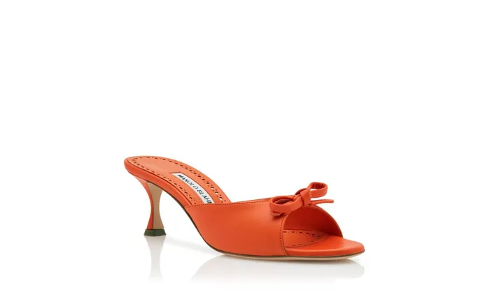 Women Low Heels Manolo Blahnik PERTINANU Orange Nappa Leather Bow Detail Mules Women Low Heels Manolo Blahnik PERTINANU Orange Nappa Leather Bow Detail Mules