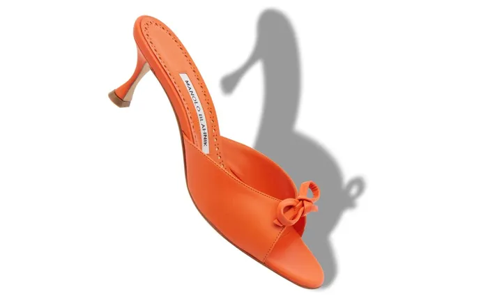 Women Low Heels Manolo Blahnik PERTINANU Orange Nappa Leather Bow Detail Mules Women Low Heels Manolo Blahnik PERTINANU Orange Nappa Leather Bow Detail Mules