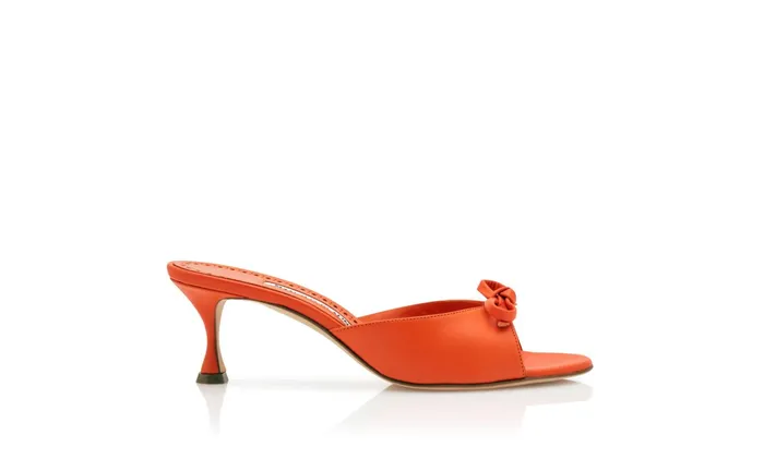 Women Low Heels Manolo Blahnik PERTINANU Orange Nappa Leather Bow Detail Mules Women Low Heels Manolo Blahnik PERTINANU Orange Nappa Leather Bow Detail Mules