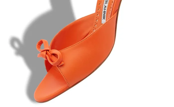 Women Low Heels Manolo Blahnik PERTINANU Orange Nappa Leather Bow Detail Mules Women Low Heels Manolo Blahnik PERTINANU Orange Nappa Leather Bow Detail Mules