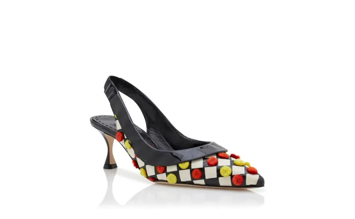 Women Low Heels Manolo Blahnik TONATA Monochrome Snakeskin Checkerboard Slingback Pumps Women Low Heels Manolo Blahnik TONATA Monochrome Snakeskin Checkerboard Slingback Pumps