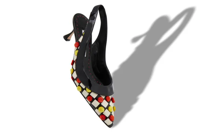 Women Low Heels Manolo Blahnik TONATA Monochrome Snakeskin Checkerboard Slingback Pumps Women Low Heels Manolo Blahnik TONATA Monochrome Snakeskin Checkerboard Slingback Pumps