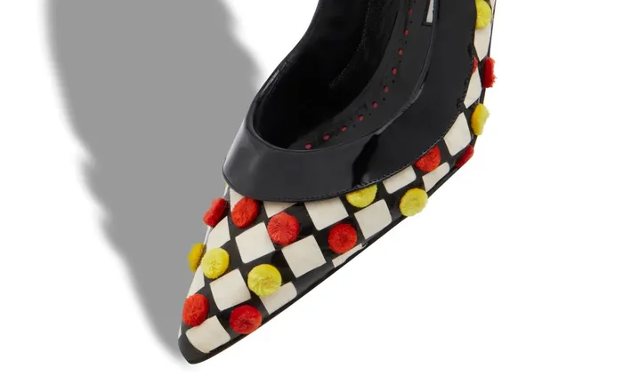 Women Low Heels Manolo Blahnik TONATA Monochrome Snakeskin Checkerboard Slingback Pumps Women Low Heels Manolo Blahnik TONATA Monochrome Snakeskin Checkerboard Slingback Pumps