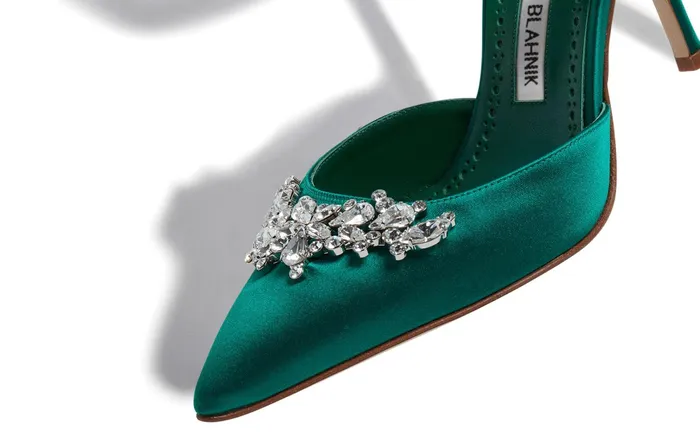 Women Lurum Manolo Blahnik LURUM Green Satin Crystal Embellished Mules Women Lurum Manolo Blahnik LURUM Green Satin Crystal Embellished Mules