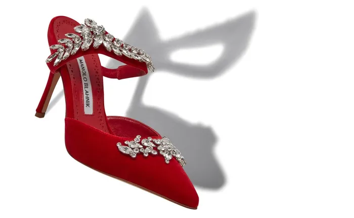Women Lurum Manolo Blahnik LURUM VELVET Red Velvet Crystal Embellished Mules Women Lurum Manolo Blahnik LURUM VELVET Red Velvet Crystal Embellished Mules