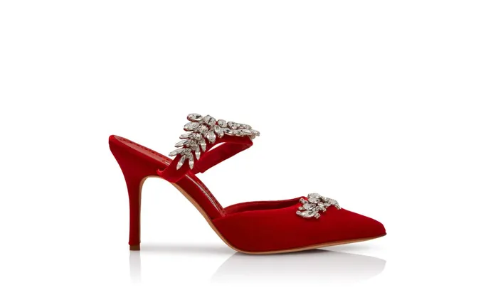 Women Lurum Manolo Blahnik LURUM VELVET Red Velvet Crystal Embellished Mules Women Lurum Manolo Blahnik LURUM VELVET Red Velvet Crystal Embellished Mules