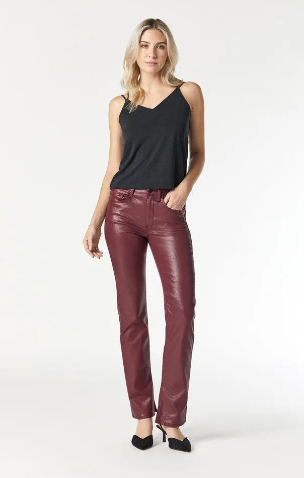 Women Maria Slit Hem Flare In Bordo Jeather Mavi Jeans Pants