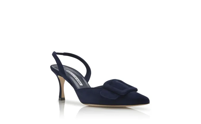 Women Maysale Manolo Blahnik MAYSLI Navy Blue Suede Slingback Pumps