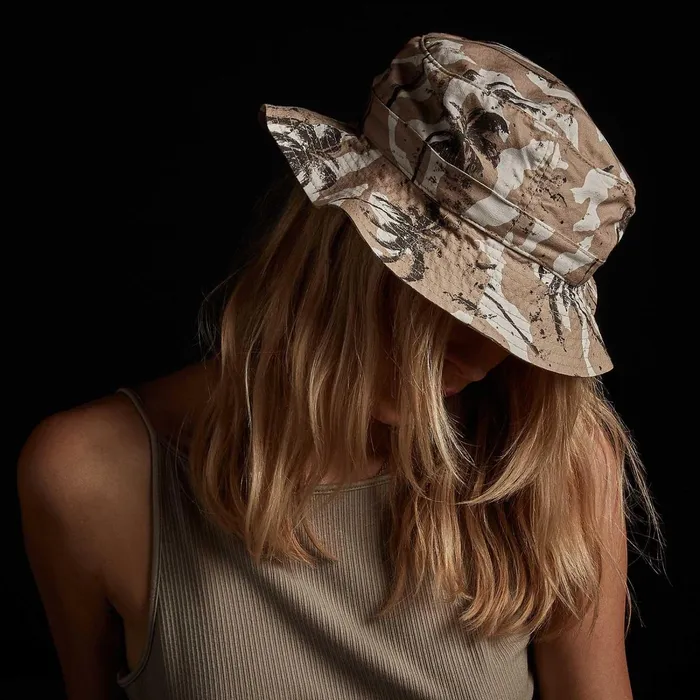 WomenMen Hats James Perse Camo Palm Print Bucket Hat Desert