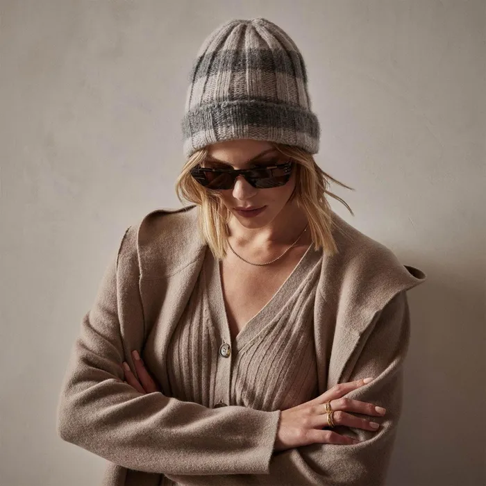 WomenMen Hats James Perse Cashmere Striped Beanie Silver Wheatthunder