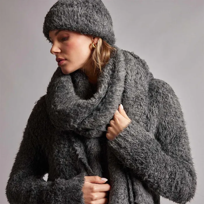 WomenMen Scarves James Perse Wool Blend Sherpa Scarf Anthracite