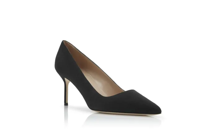 Women Mid Heels Manolo Blahnik BB 70 Charcoal Black Pointed Toe Pumps