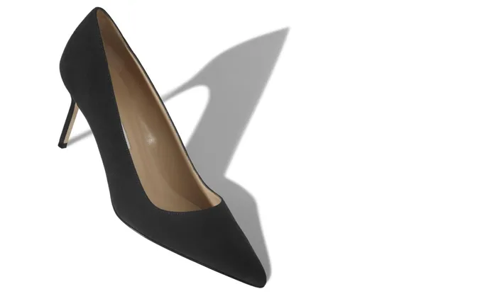 Women Mid Heels Manolo Blahnik BB 70 Charcoal Black Pointed Toe Pumps
