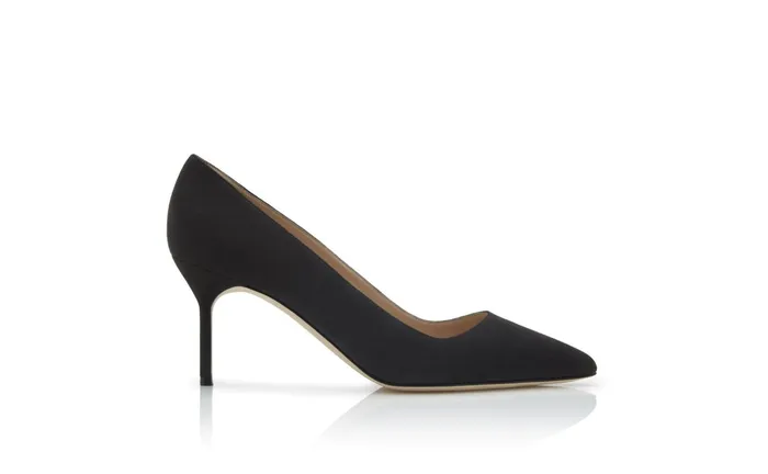 Women Mid Heels Manolo Blahnik BB 70 Charcoal Black Pointed Toe Pumps