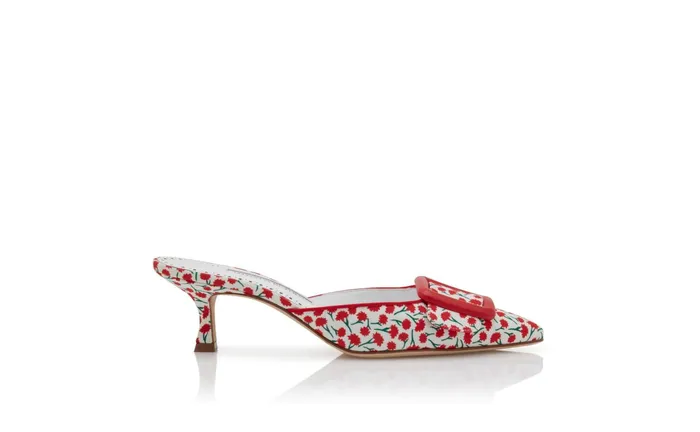 Women Mules Manolo Blahnik MAYSALEBI Red Cotton Floral Pattern Mules Women Mules Manolo Blahnik MAYSALEBI Red Cotton Floral Pattern Mules