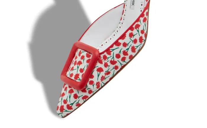 Women Mules Manolo Blahnik MAYSALEBI Red Cotton Floral Pattern Mules Women Mules Manolo Blahnik MAYSALEBI Red Cotton Floral Pattern Mules