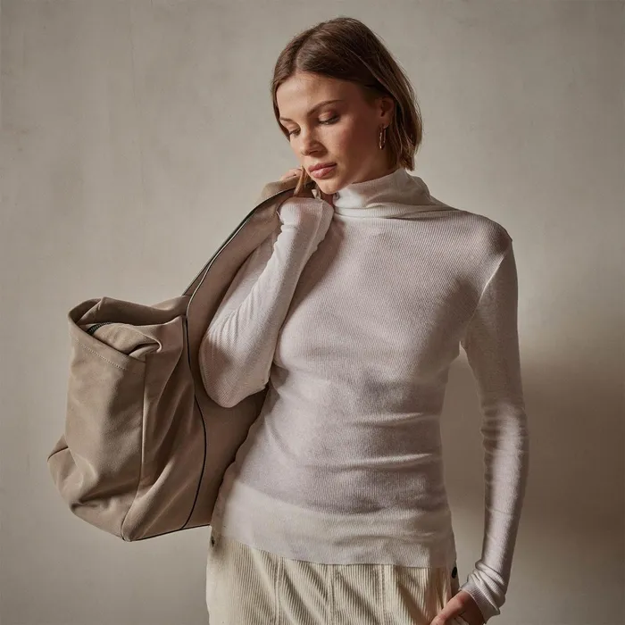 Women Novelty Tops James Perse Cotton Cashmere Blend Ribbed Turtleneck Ivory
