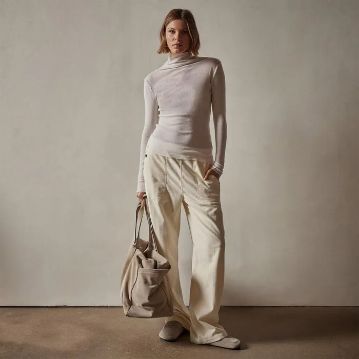 Women Novelty Tops James Perse Cotton Cashmere Blend Ribbed Turtleneck Ivory