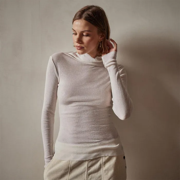 Women Novelty Tops James Perse Cotton Cashmere Blend Ribbed Turtleneck Ivory