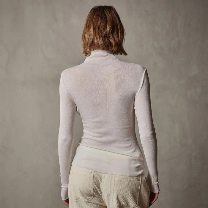 Women Novelty Tops James Perse Cotton Cashmere Blend Ribbed Turtleneck Ivory
