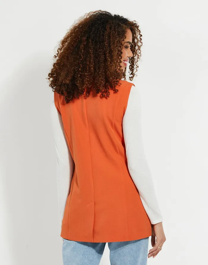 Women Orange Longline Sleeveless Blazer Orange Threadbare Blazers Women Orange Longline Sleeveless Blazer Orange Threadbare Blazers
