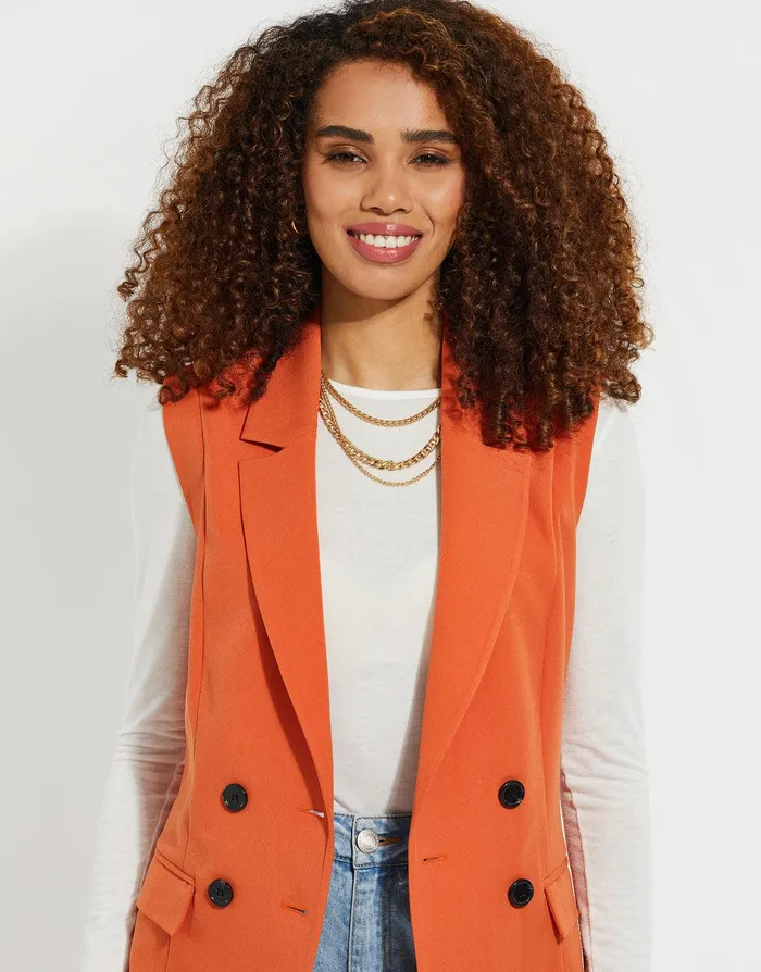 Women Orange Longline Sleeveless Blazer Orange Threadbare Blazers Women Orange Longline Sleeveless Blazer Orange Threadbare Blazers