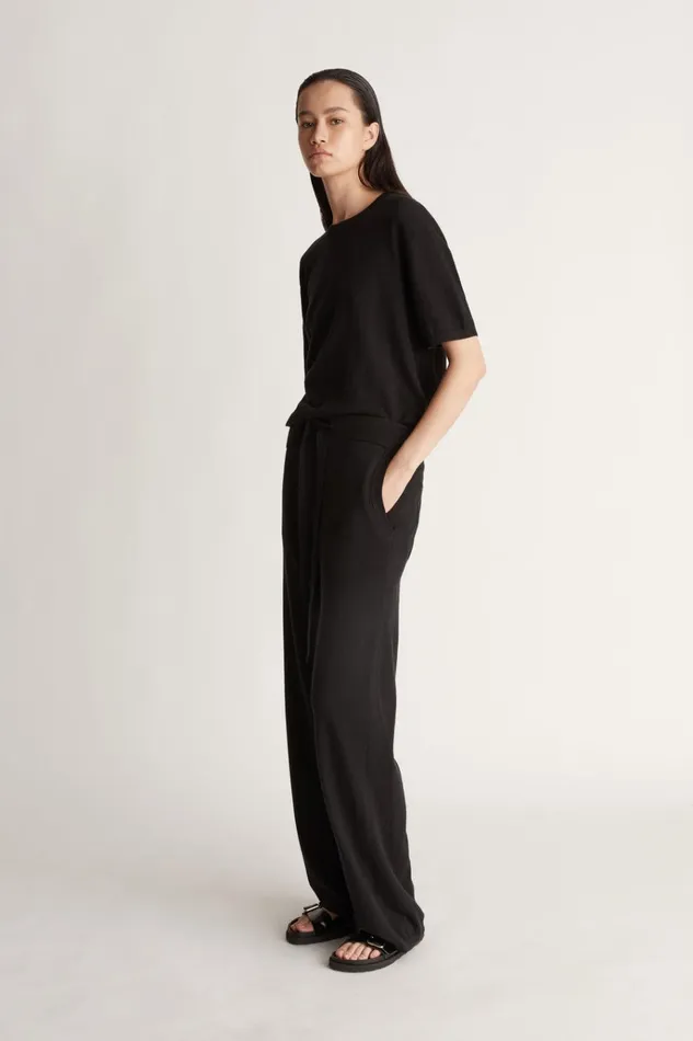 Women Pants And Shorts Lee Mathews Cotton Cashmere Wide Leg Pant Black Women Pants And Shorts Lee Mathews Cotton Cashmere Wide Leg Pant Black