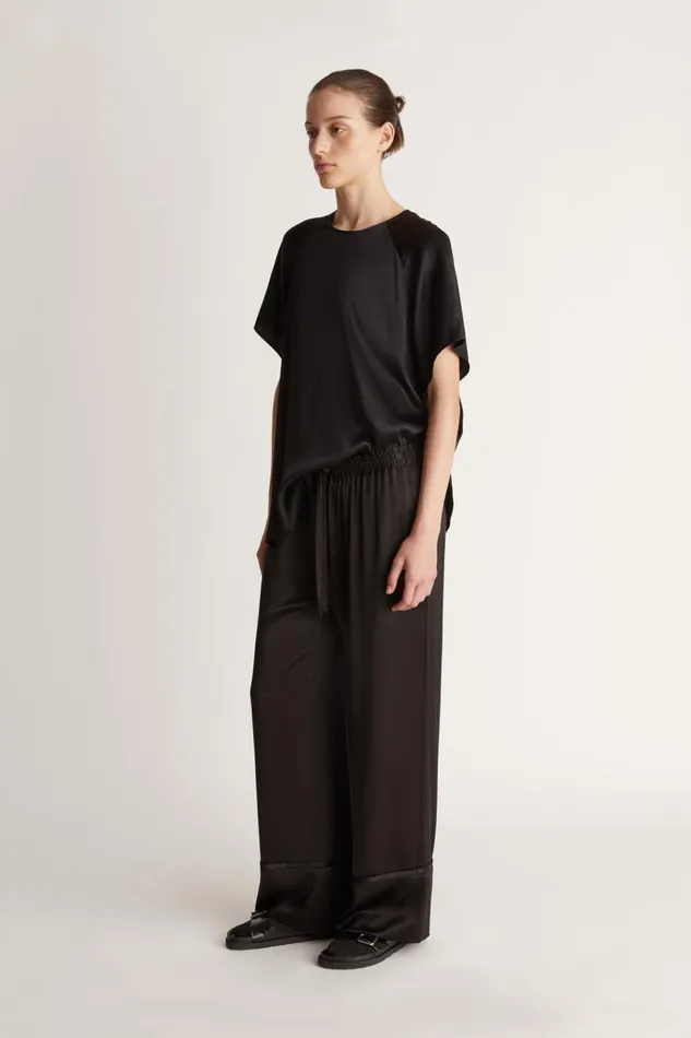 Women Pants And Shorts Lee Mathews Stella Silk Satin Pant Black