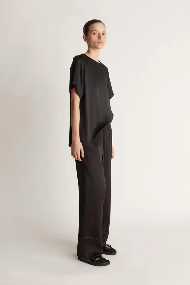 Women Pants And Shorts Lee Mathews Stella Silk Satin Pant Black