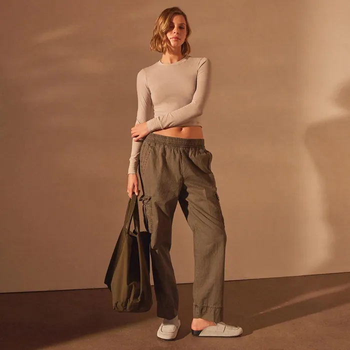Women PantsDenim James Perse Straight Seersucker Trouser Army Green Pigment
