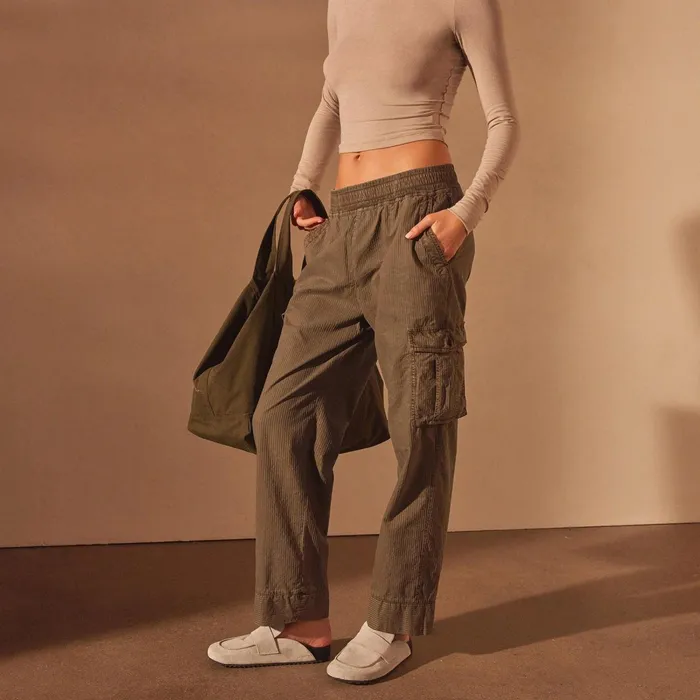Women PantsDenim James Perse Straight Seersucker Trouser Army Green Pigment