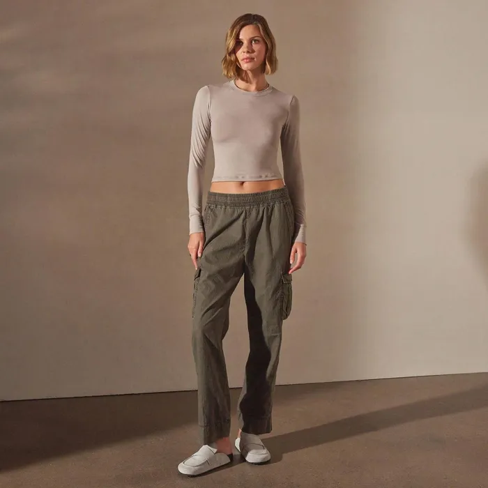 Women PantsDenim James Perse Straight Seersucker Trouser Army Green Pigment