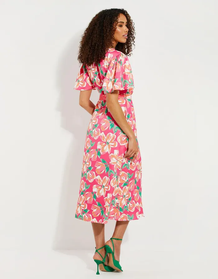 Women Pink Floral Satin Wrap Dress Pink Threadbare Dresses Women Pink Floral Satin Wrap Dress Pink Threadbare Dresses