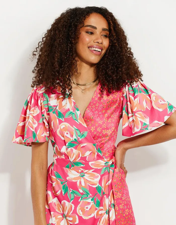 Women Pink Floral Satin Wrap Dress Pink Threadbare Dresses Women Pink Floral Satin Wrap Dress Pink Threadbare Dresses