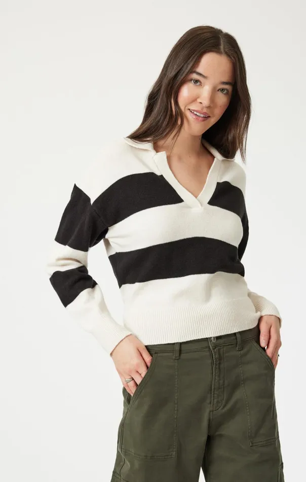 Women Polo Pullover Sweater In Black Mavi Jeans Sweaters