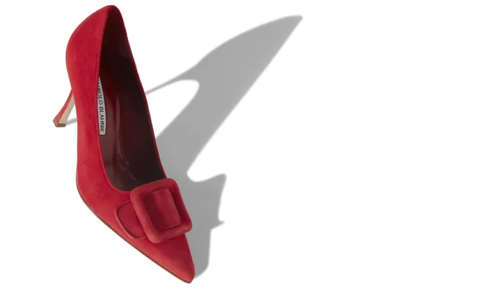Women Pumps Manolo Blahnik MAYSALEPUMP 90 Bright Red Suede Buckle Detail Pumps Women Pumps Manolo Blahnik MAYSALEPUMP 90 Bright Red Suede Buckle Detail Pumps