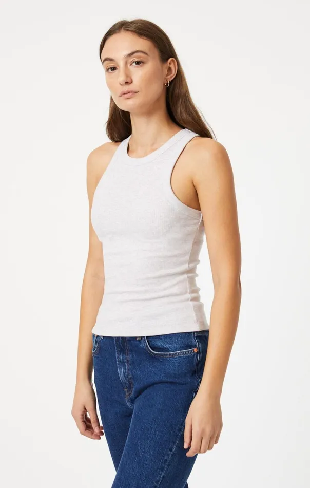 Women Racer Back Tank Top In Oatmeal Mavi Jeans Tops and TShirts
