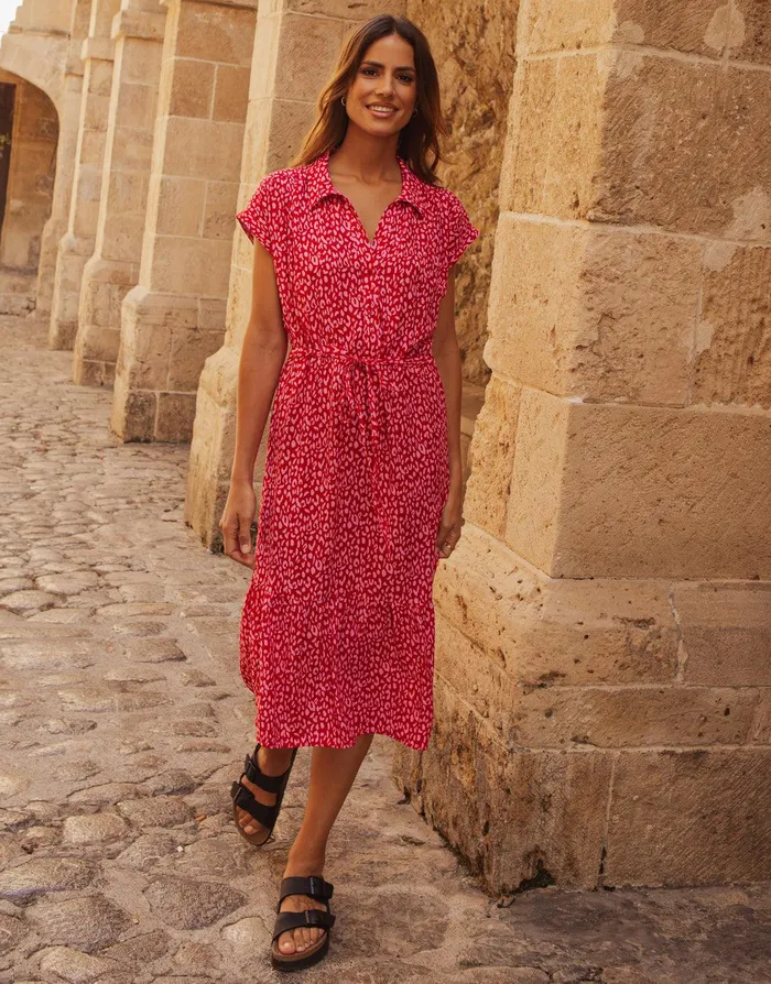 Women Red and Pink Leopard Print Shirt Style Midi Tea Dress Red Threadbare Dresses Women Red and Pink Leopard Print Shirt Style Midi Tea Dress Red Threadbare Dresses